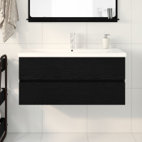Produktbild för Badrumsskåp med handfat Svart Ek 100 x 39 x 62 cm