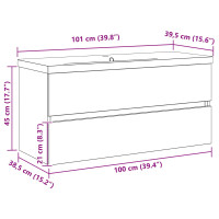Produktbild för Badrumsskåp med handfat Svart Ek 100 x 39 x 62 cm
