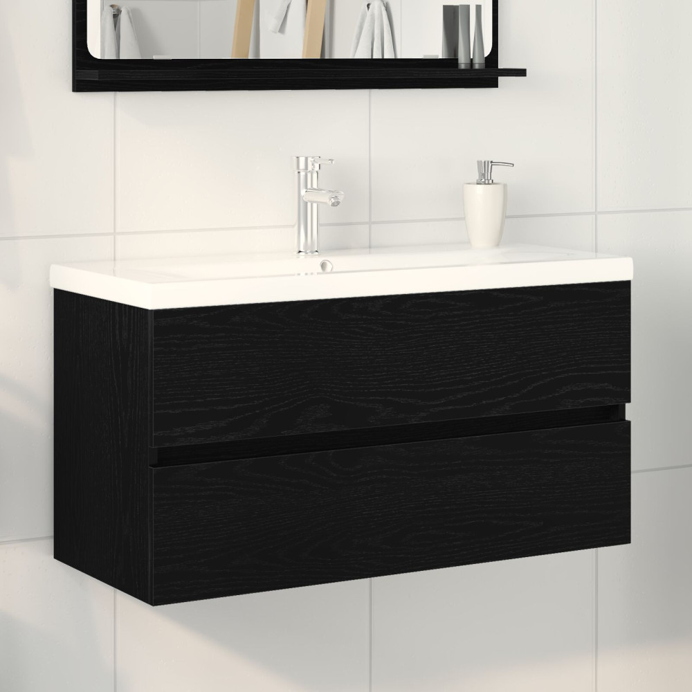 Produktbild för Badrumsskåp med handfat Svart Ek 90 x 39 x 62 cm