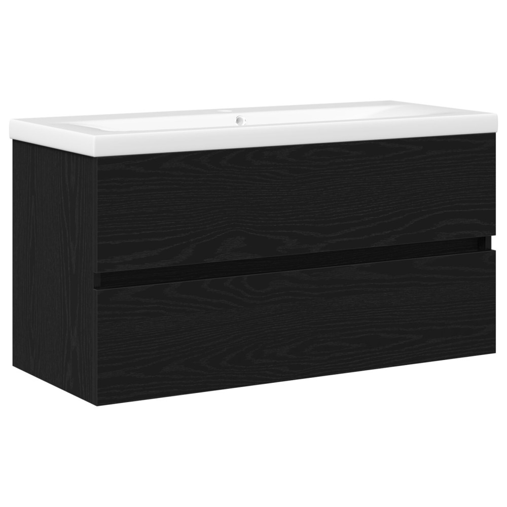 Produktbild för Badrumsskåp med handfat Svart Ek 90 x 39 x 62 cm