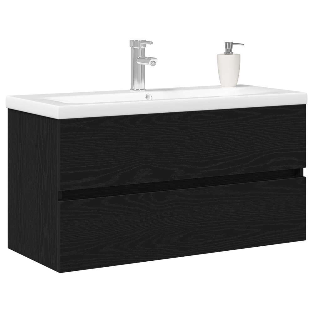 Produktbild för Badrumsskåp med handfat Svart Ek 90 x 39 x 62 cm