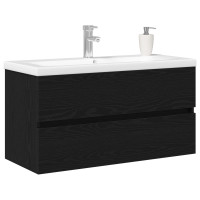 Produktbild för Badrumsskåp med handfat Svart Ek 90 x 39 x 62 cm