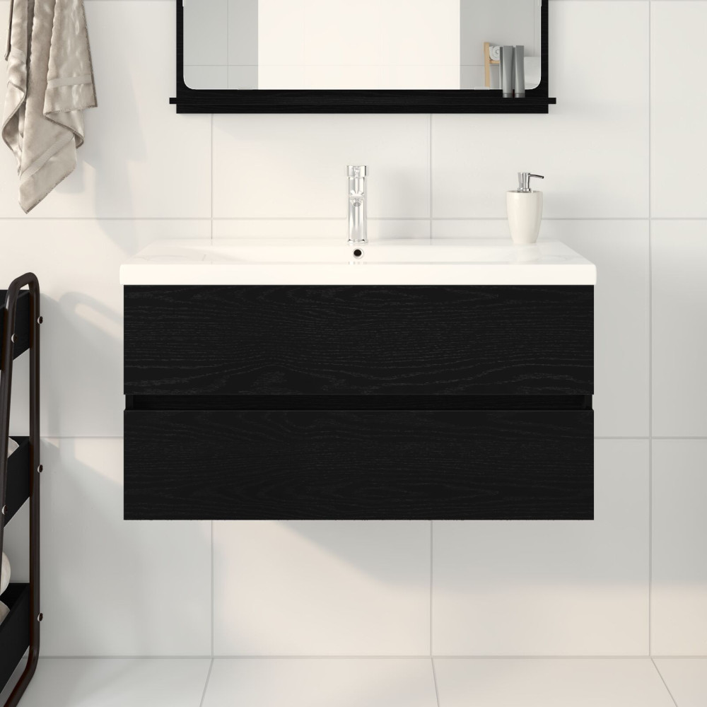 Produktbild för Badrumsskåp med handfat Svart Ek 90 x 39 x 62 cm