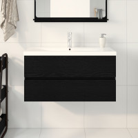 Produktbild för Badrumsskåp med handfat Svart Ek 90 x 39 x 62 cm