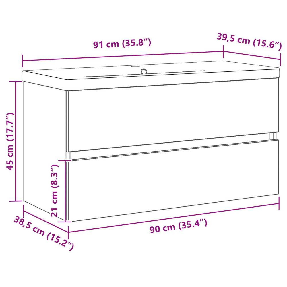 Produktbild för Badrumsskåp med handfat Svart Ek 90 x 39 x 62 cm