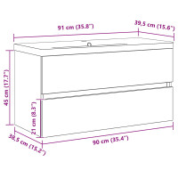 Produktbild för Badrumsskåp med handfat Svart Ek 90 x 39 x 62 cm