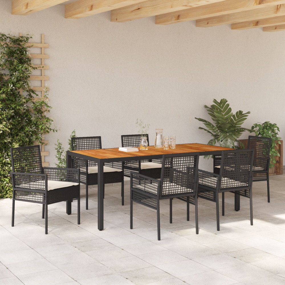 Produktbild för Trädgårdsmöbelset 7 pcs Svart konstrotting