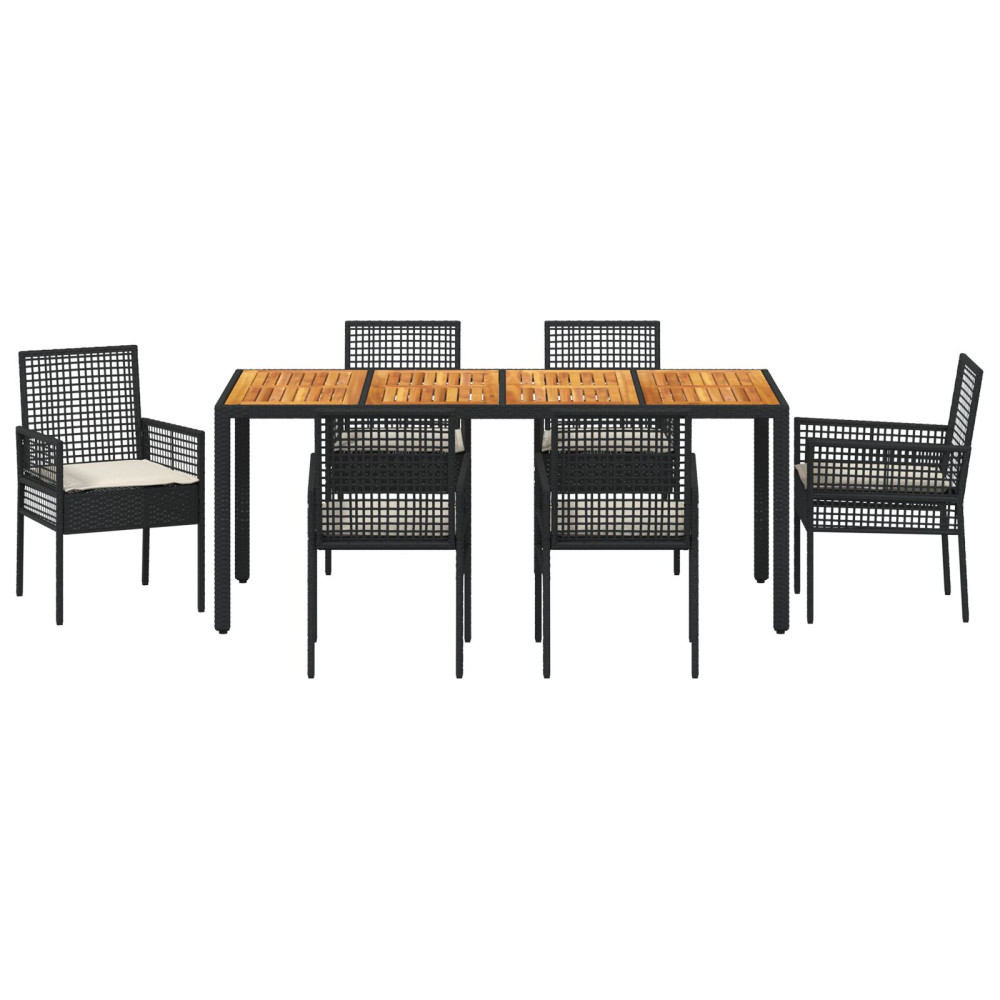 Produktbild för Trädgårdsmöbelset 7 pcs Svart konstrotting