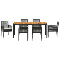 Produktbild för Trädgårdsmöbelset 7 pcs Svart konstrotting