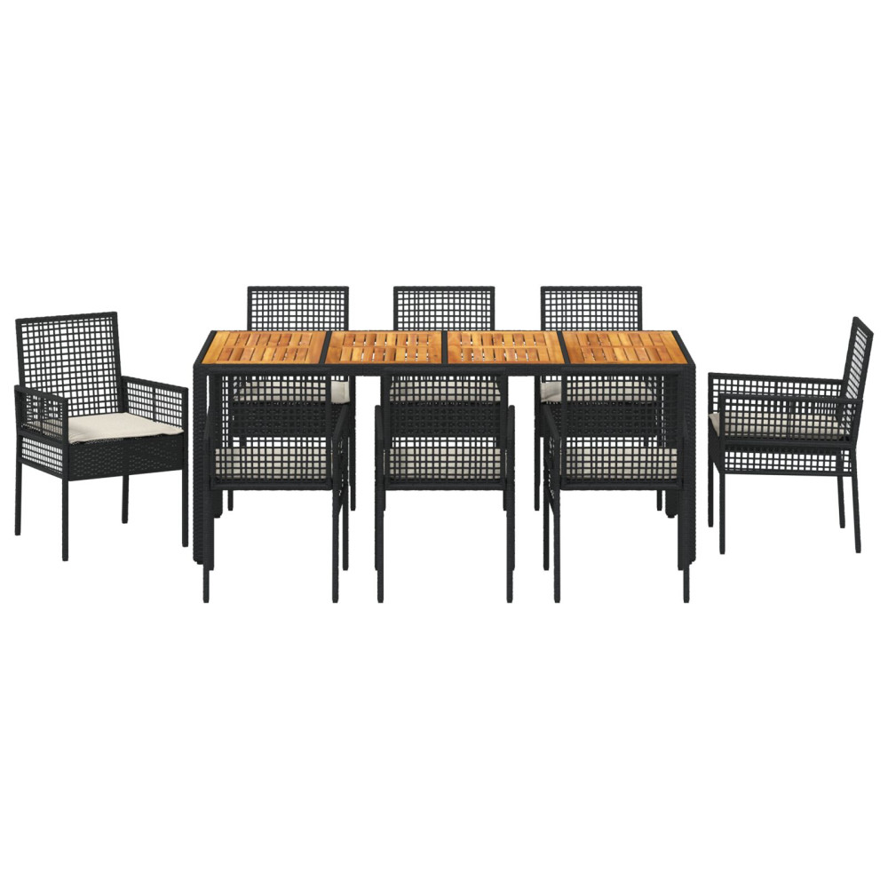 Produktbild för Trädgårdsmöbelset 9 pcs Svart konstrotting