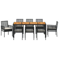Produktbild för Trädgårdsmöbelset 9 pcs Svart konstrotting