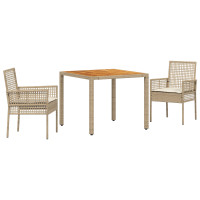 Produktbild för Trädgårdsmöbelset 3 pcs Beige konstrotting