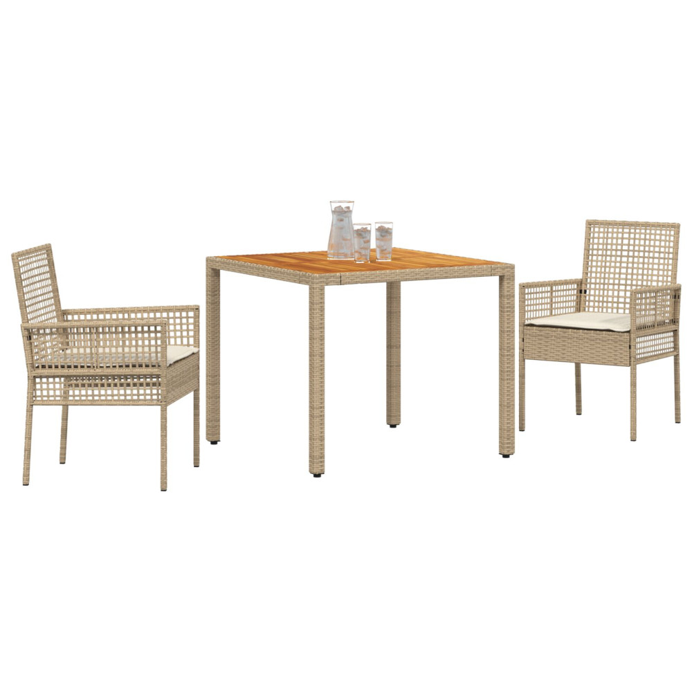 Produktbild för Trädgårdsmöbelset 3 pcs Beige konstrotting