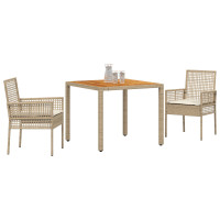Produktbild för Trädgårdsmöbelset 3 pcs Beige konstrotting