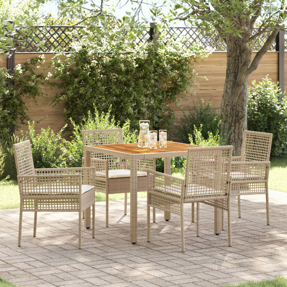Produktbild för Trädgårdsmöbelset 5 pcs Beige konstrotting
