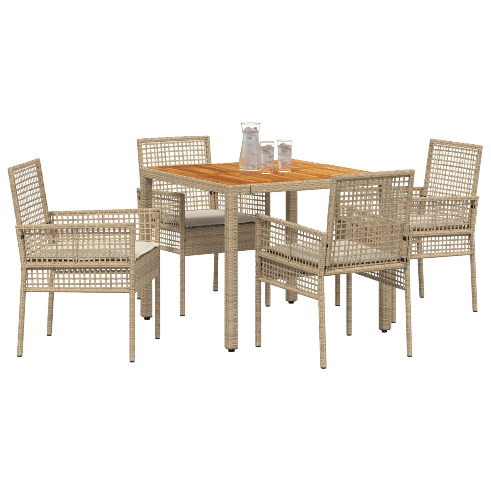 Produktbild för Trädgårdsmöbelset 5 pcs Beige konstrotting
