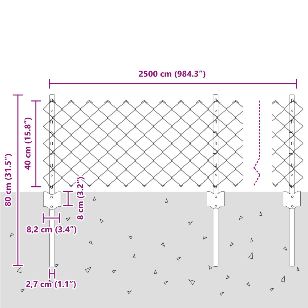 Produktbild för Kedjestängsel med stolpe 25 x 0,4 m (B x H) Varmförzinkad stål