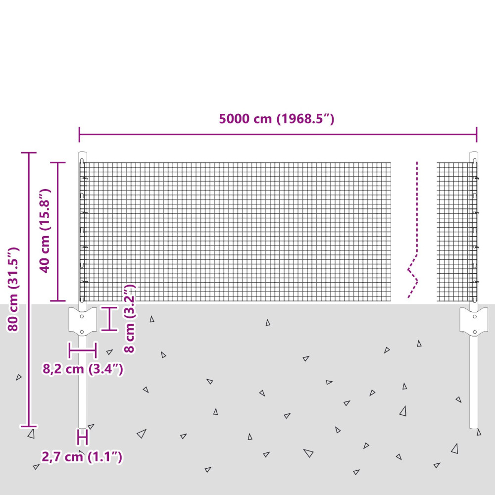 Produktbild för Svetsat trådgeller med stolpar 50 x 0,4 m Galvaniserat stål