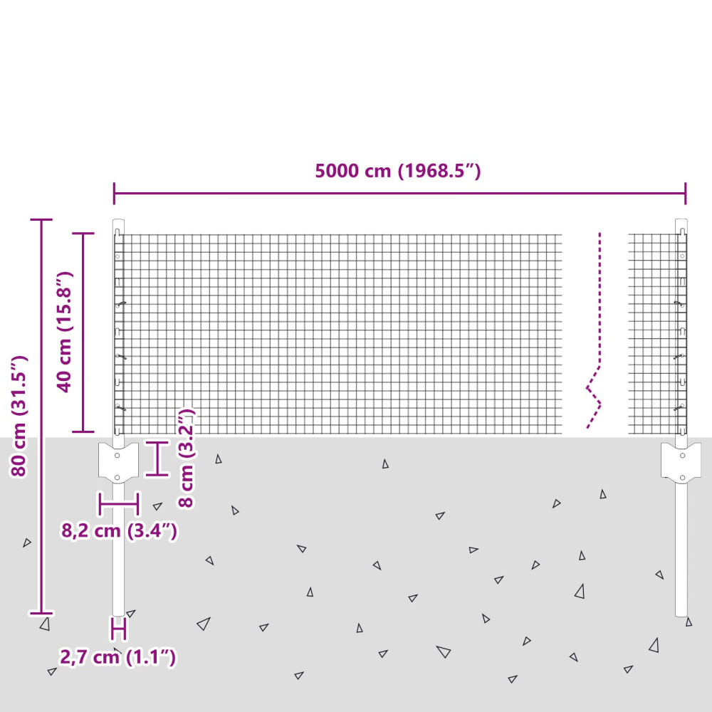 Produktbild för Svetsat trådgeller med stolpar 50 x 0,4 m Galvaniserat stål