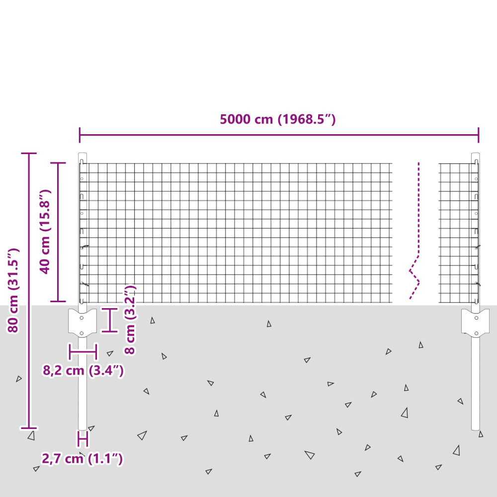 Produktbild för Svetsat trådgeller med stolpar 50 x 0,4 m Galvaniserat stål
