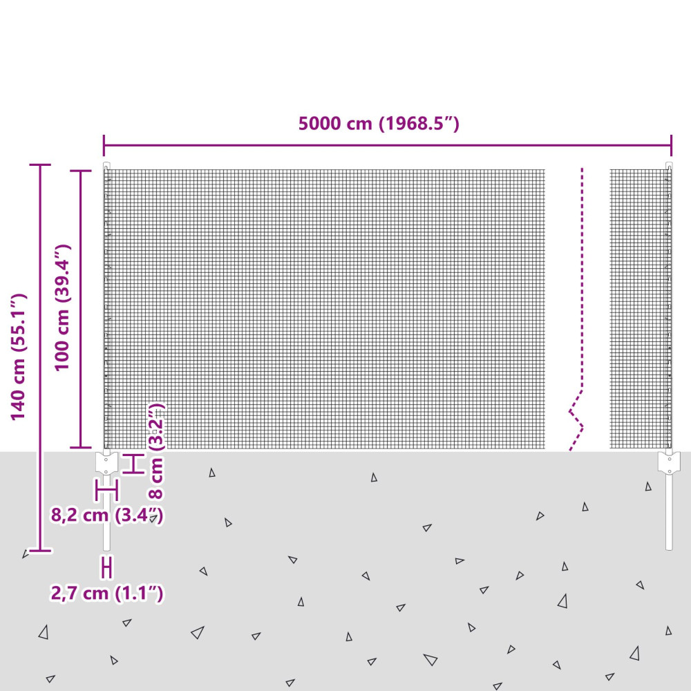 Produktbild för Svetsat trådgeller med stolpar 50 x 1 m Galvaniserat stål Mesh