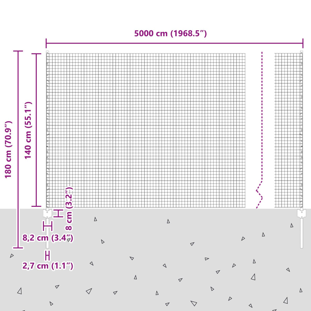 Produktbild för Svetsat trådgeller med stolpar 50 x 1,4 m Galvaniserat stål