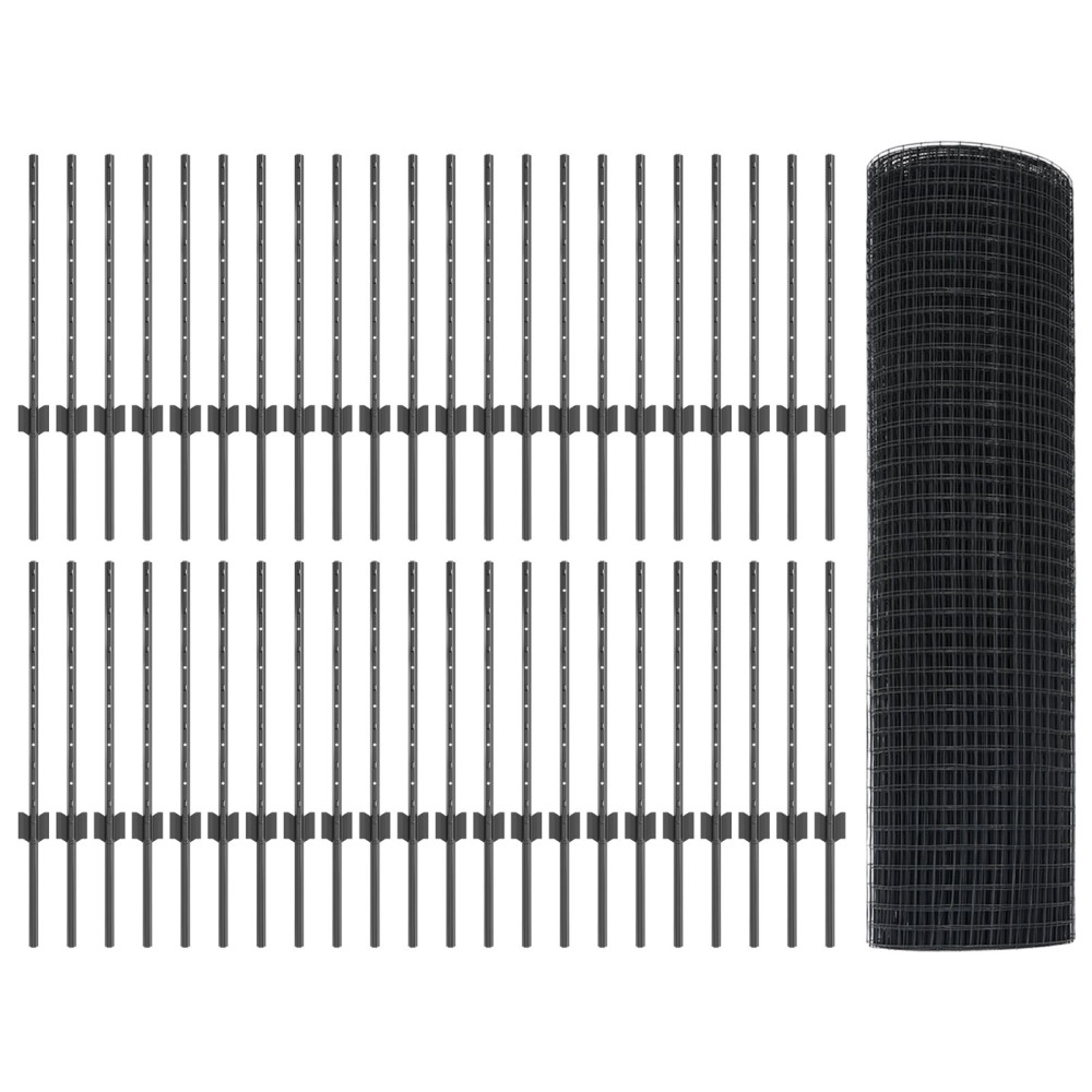 Produktbild för Svetsat trådgärd med stolpe 100 x 0,6 m PVC-belagda stål Grå