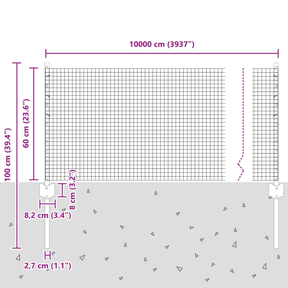 Produktbild för Svetsat trådgärd med stolpe 100 x 0,6 m (B x H)