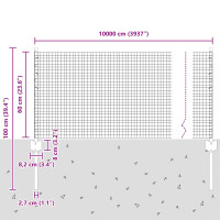 Produktbild för Svetsat trådgärd med stolpe 100 x 0,6 m (B x H)