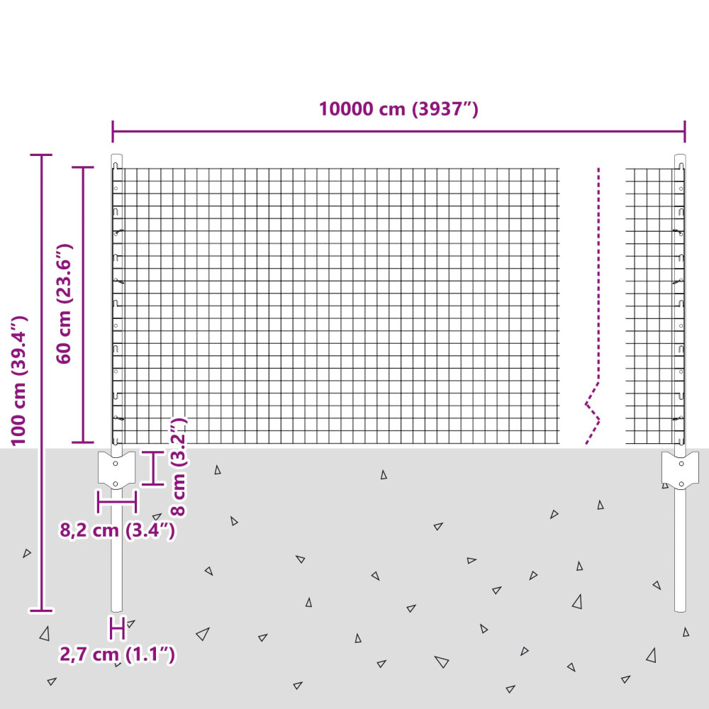 Produktbild för Svetsat trådgärd med stolpe 100 x 0,6 m (B x H)