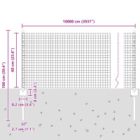 Produktbild för Svetsat trådgärd med stolpe 100 x 0,6 m (B x H)