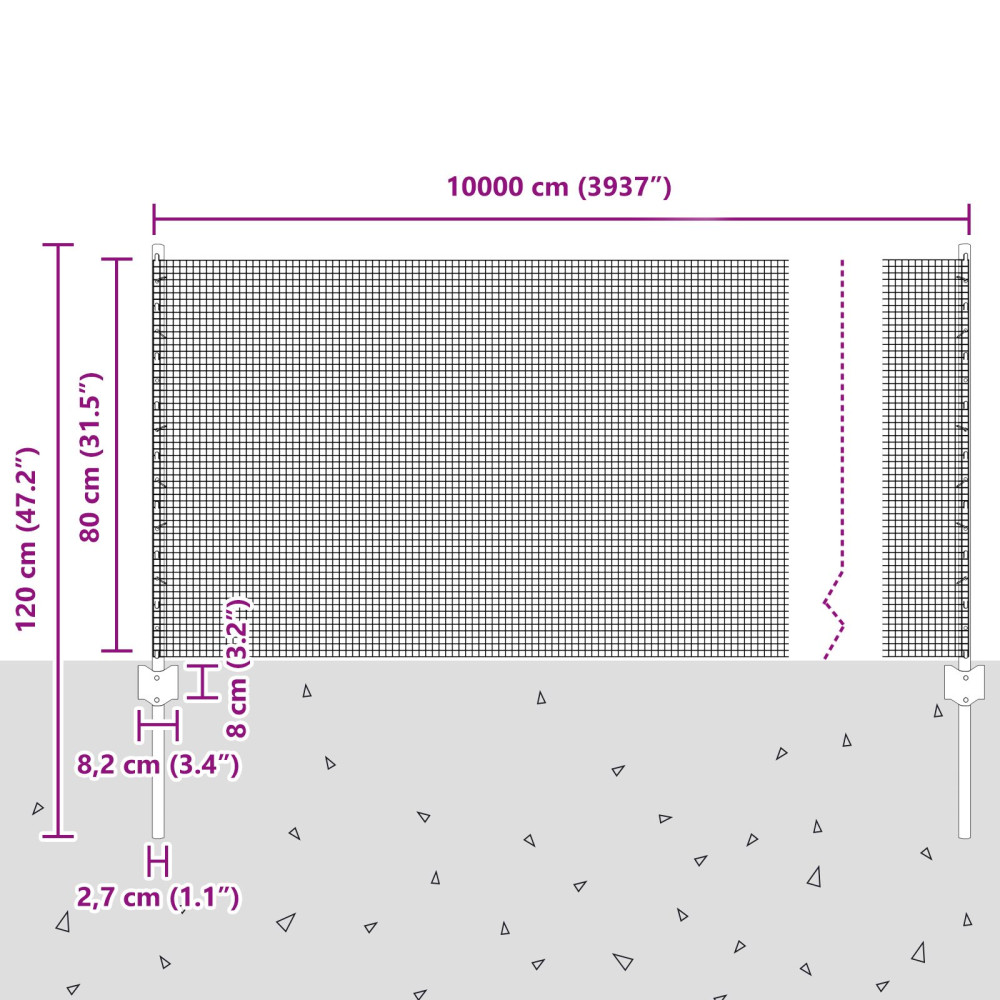 Produktbild för Svetsat trådgärd med stolpe 100 x 0,8 m PVC-belagda stål Grå
