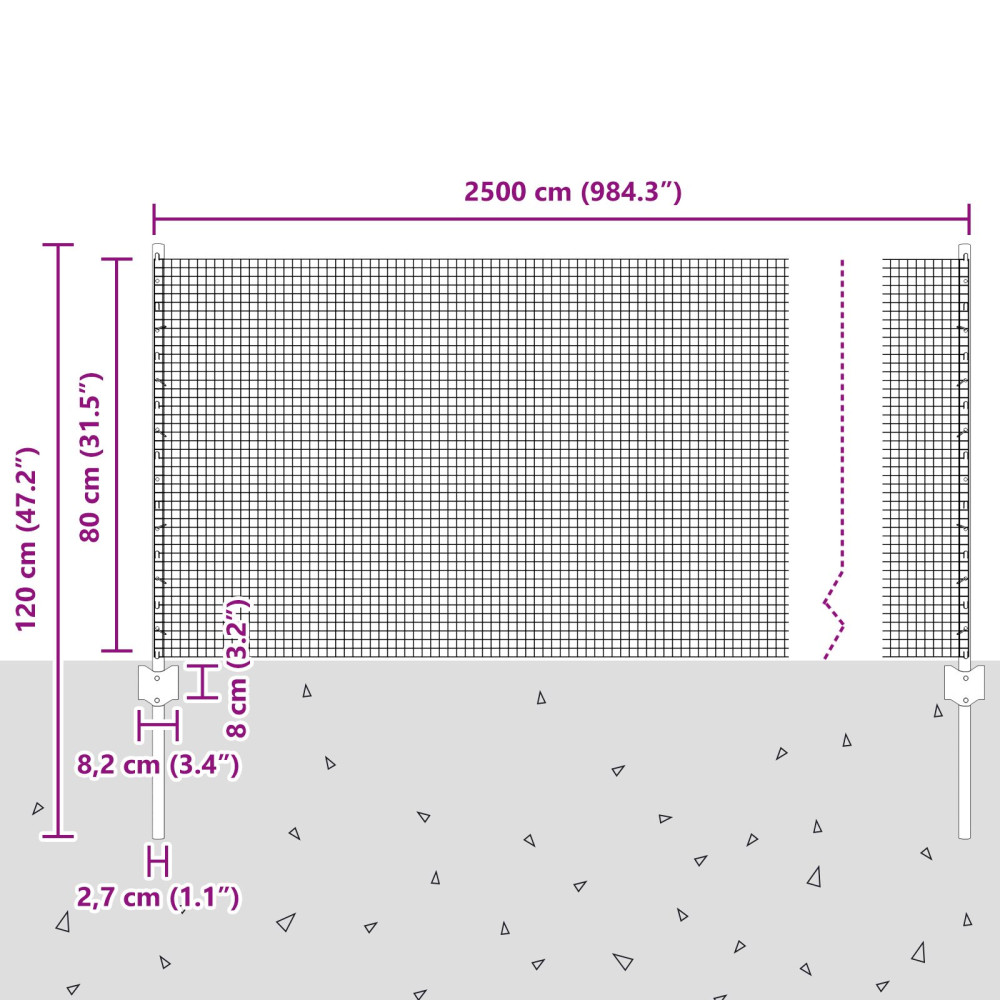 Produktbild för Svetsat trådgärd med stolpe 100 x 0,8 m (B x H)