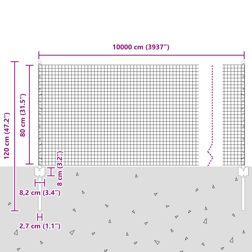 Produktbild för Svetsat trådgärd med stolpe 100 x 0,8 m (B x H)
