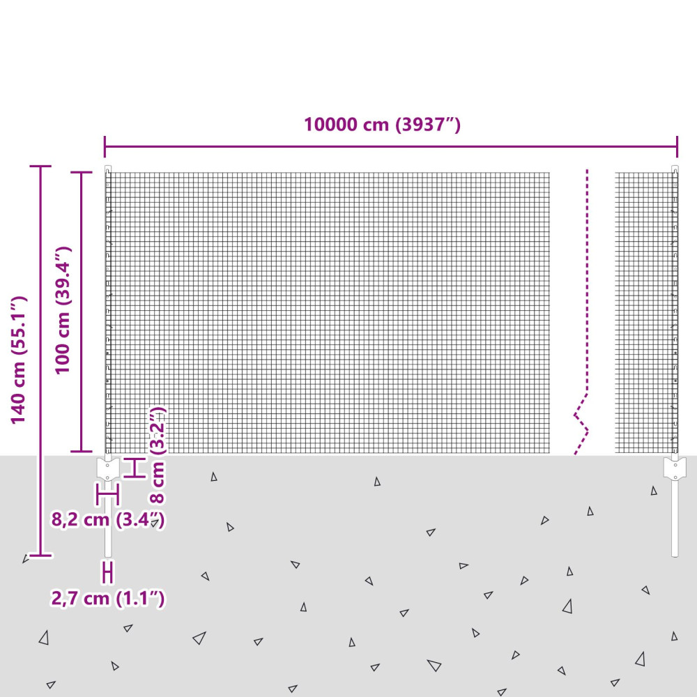 Produktbild för Svetsat trådgärd med stolpe 100 x 1 m (B x H) PVC-belagda stål
