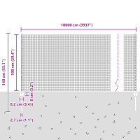 Produktbild för Svetsat trådgärd med stolpe 100 x 1 m (B x H) PVC-belagda stål