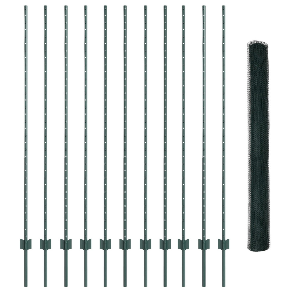 Produktbild för Sexkantigt staket med stolpe 25 x 1,6 m PVC-belagda stål Grön