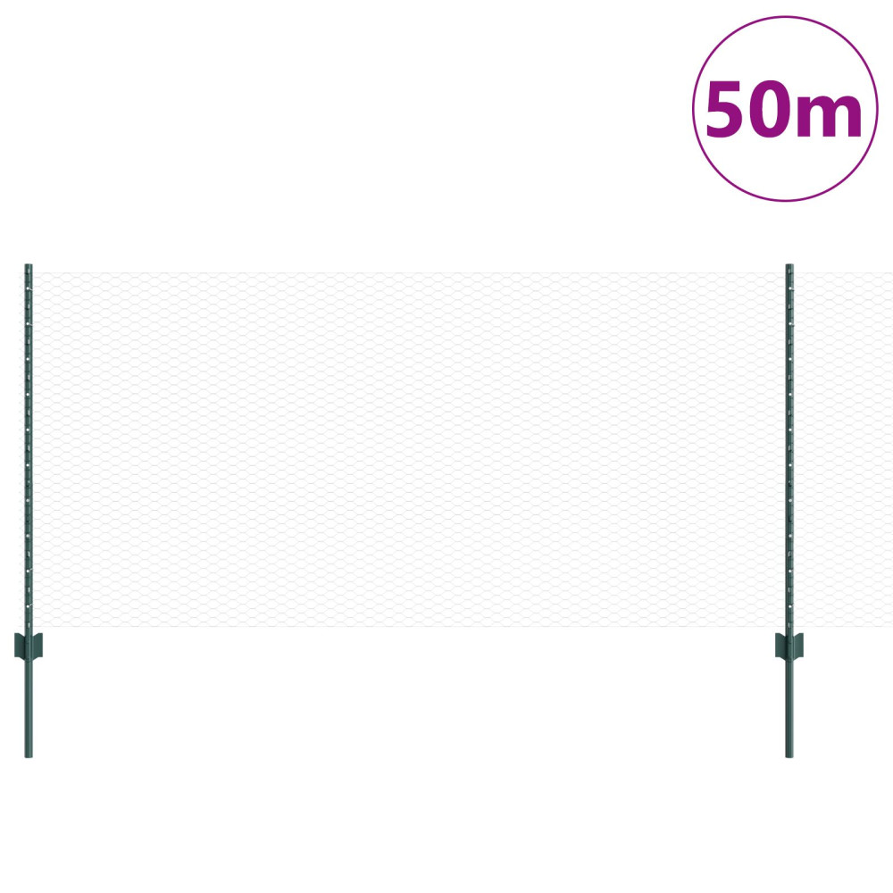 Produktbild för Utomhus hexagonal stängsel med stolpe 50 x 1 m PVC-belagda stål