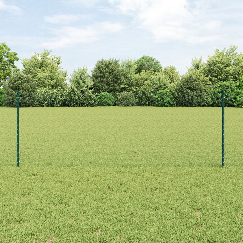 Produktbild för Sexkantigt staket med stolpe 100 x 0,8 m PVC-belagda stål Grön