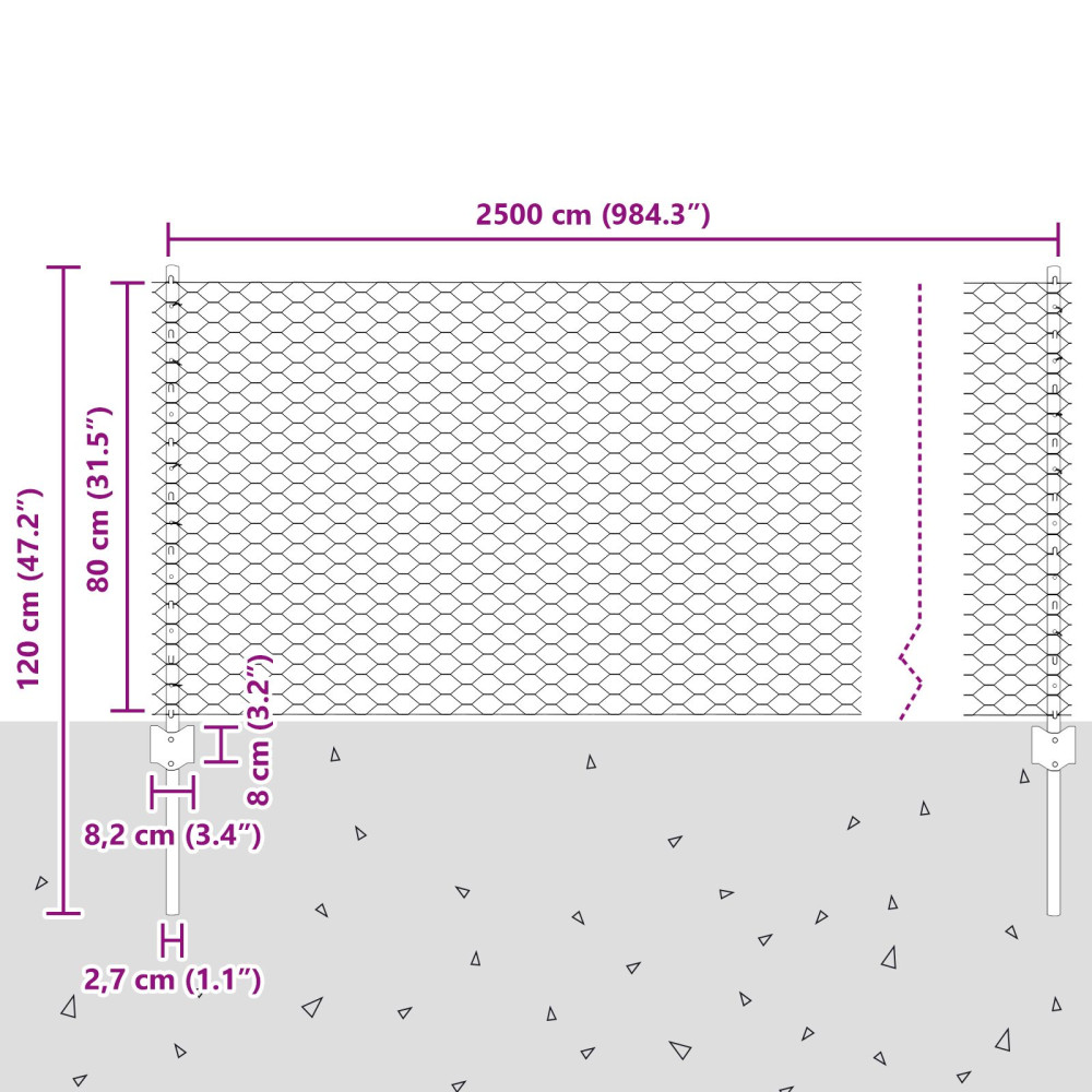 Produktbild för Utomhus hexagonal stängsel med stolpe 25 x 0,8 m Grå Mesh