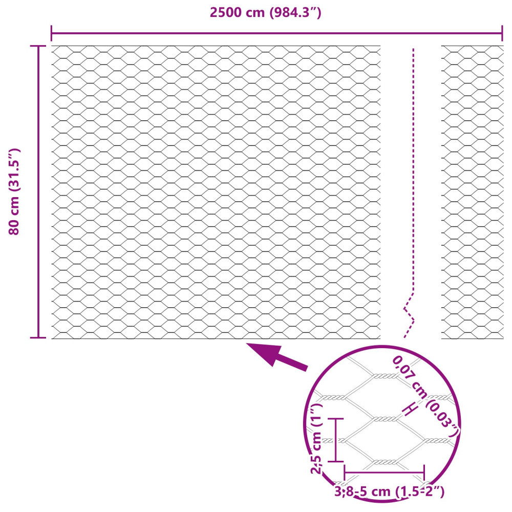 Produktbild för Utomhus hexagonal stängsel med stolpe 25 x 0,8 m Grå Mesh