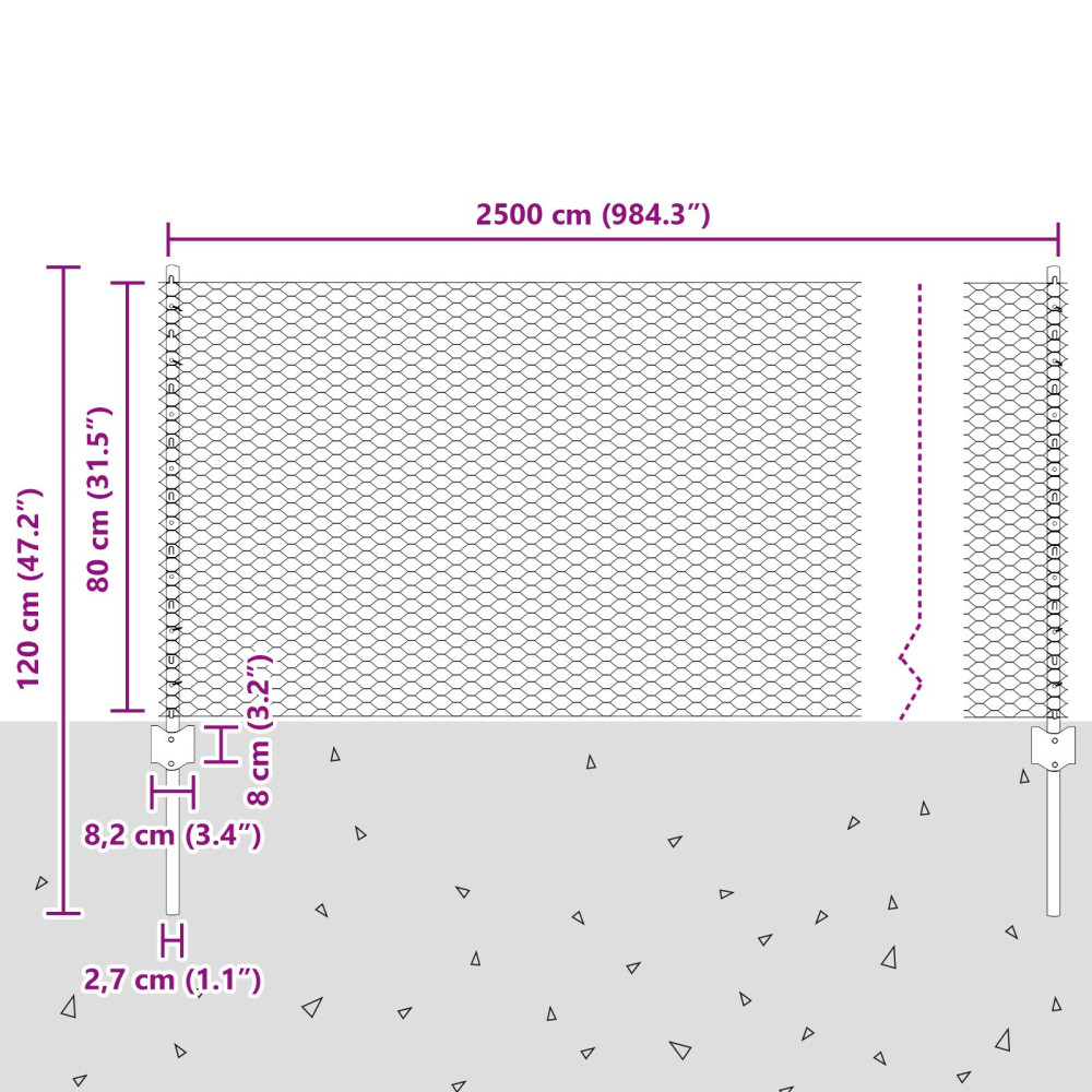 Produktbild för Utomhus hexagonal stängsel med stolpe 25 x 0,8 m Grå Mesh