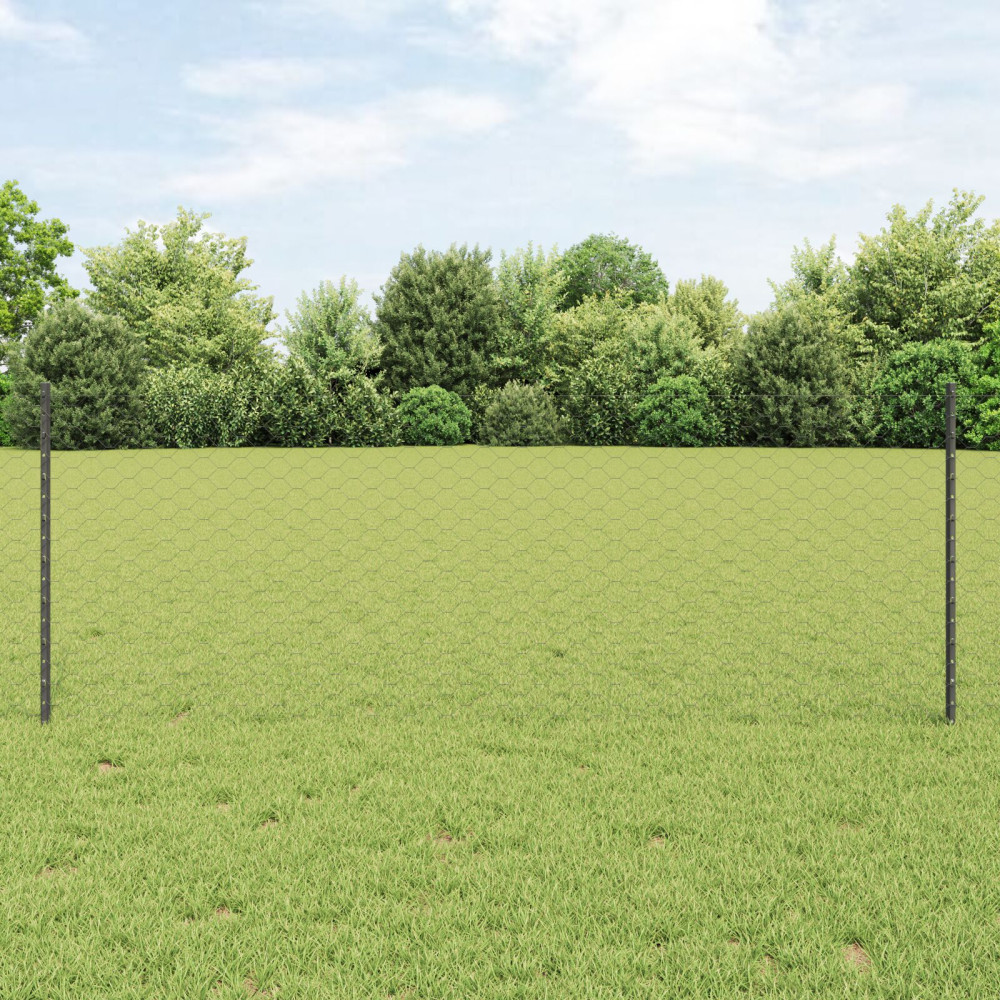 Produktbild för Utomhus hexagonal stängsel med stolpe 25 x 0,8 m Grå Mesh