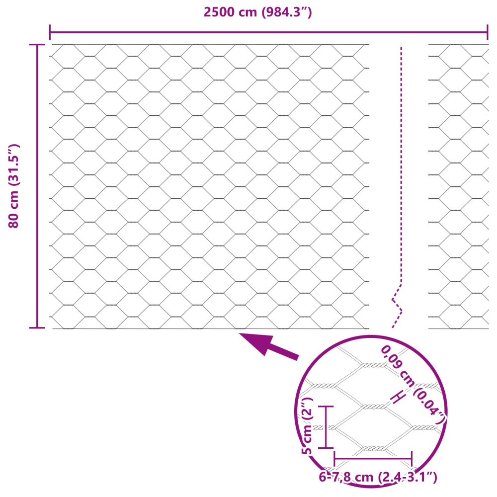 Produktbild för Utomhus hexagonal stängsel med stolpe 25 x 0,8 m Grå Mesh