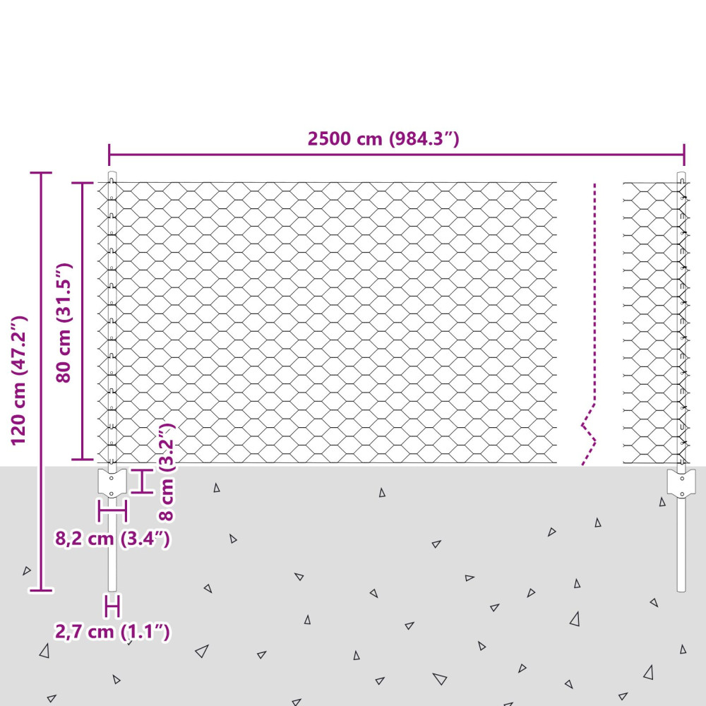 Produktbild för Utomhus hexagonal stängsel med stolpe 25 x 0,8 m Grå Mesh