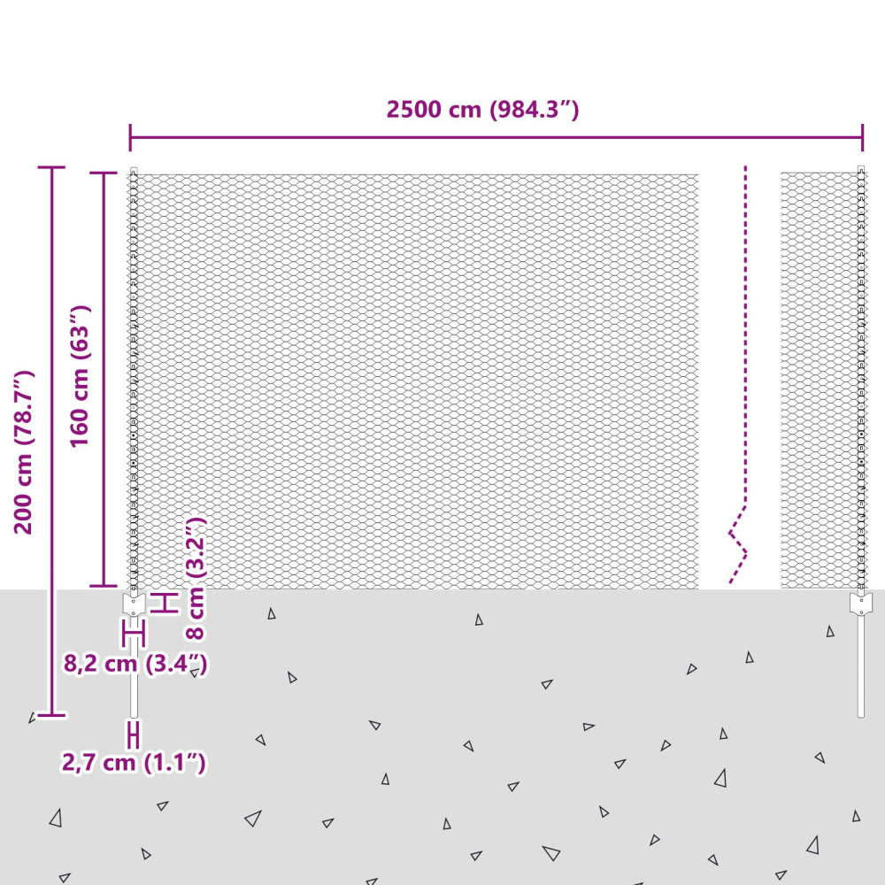 Produktbild för Utomhus hexagonal stängsel med stolpe 25 x 1,6 m Grå Mesh