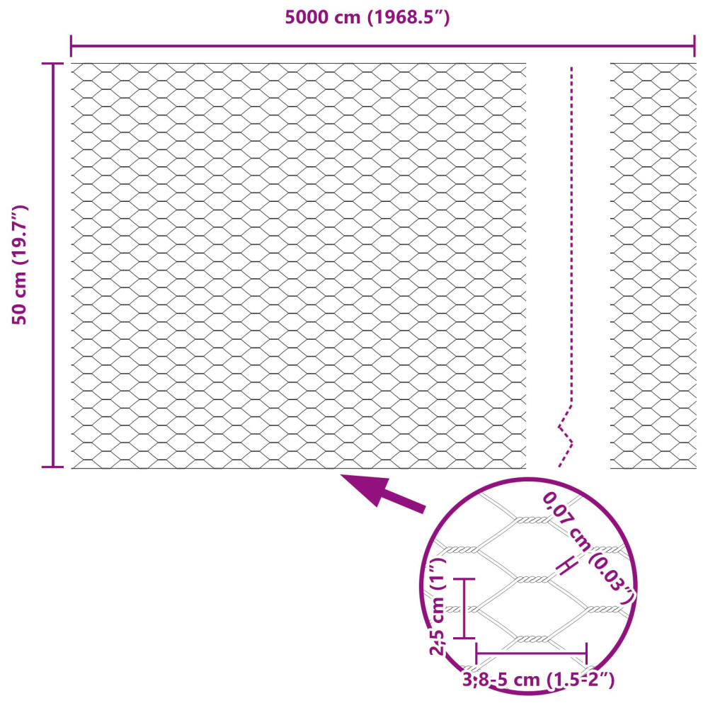 Produktbild för Utomhus hexagonal stängsel med stolpe 50 x 0,5 m Grå Mesh