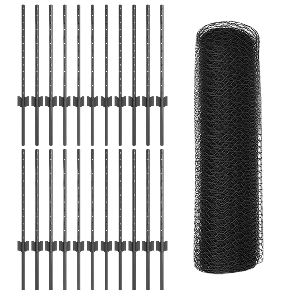 Produktbild för Utomhus hexagonal stängsel med stolpe 50 x 0,5 m Grå Mesh