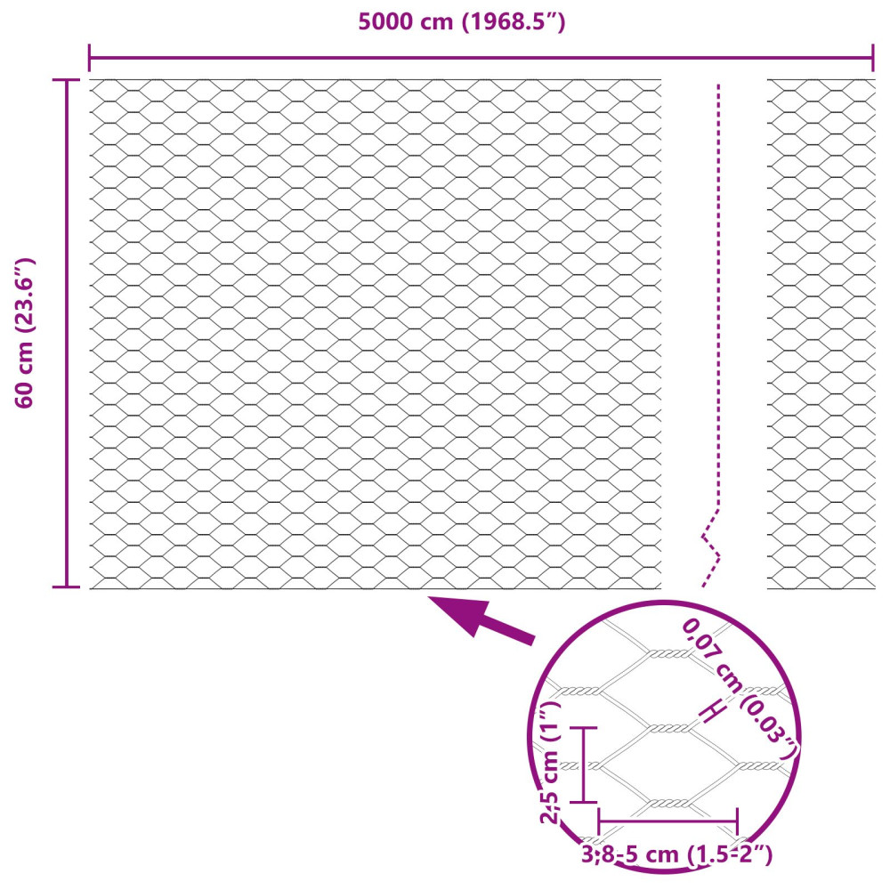 Produktbild för Utomhus hexagonal stängsel med stolpe 50 x 0,6 m Grå Mesh