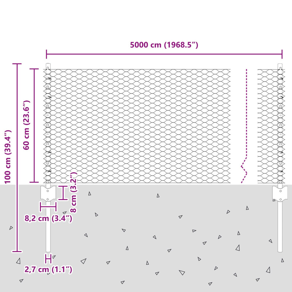 Produktbild för Utomhus hexagonal stängsel med stolpe 50 x 0,6 m Grå Mesh